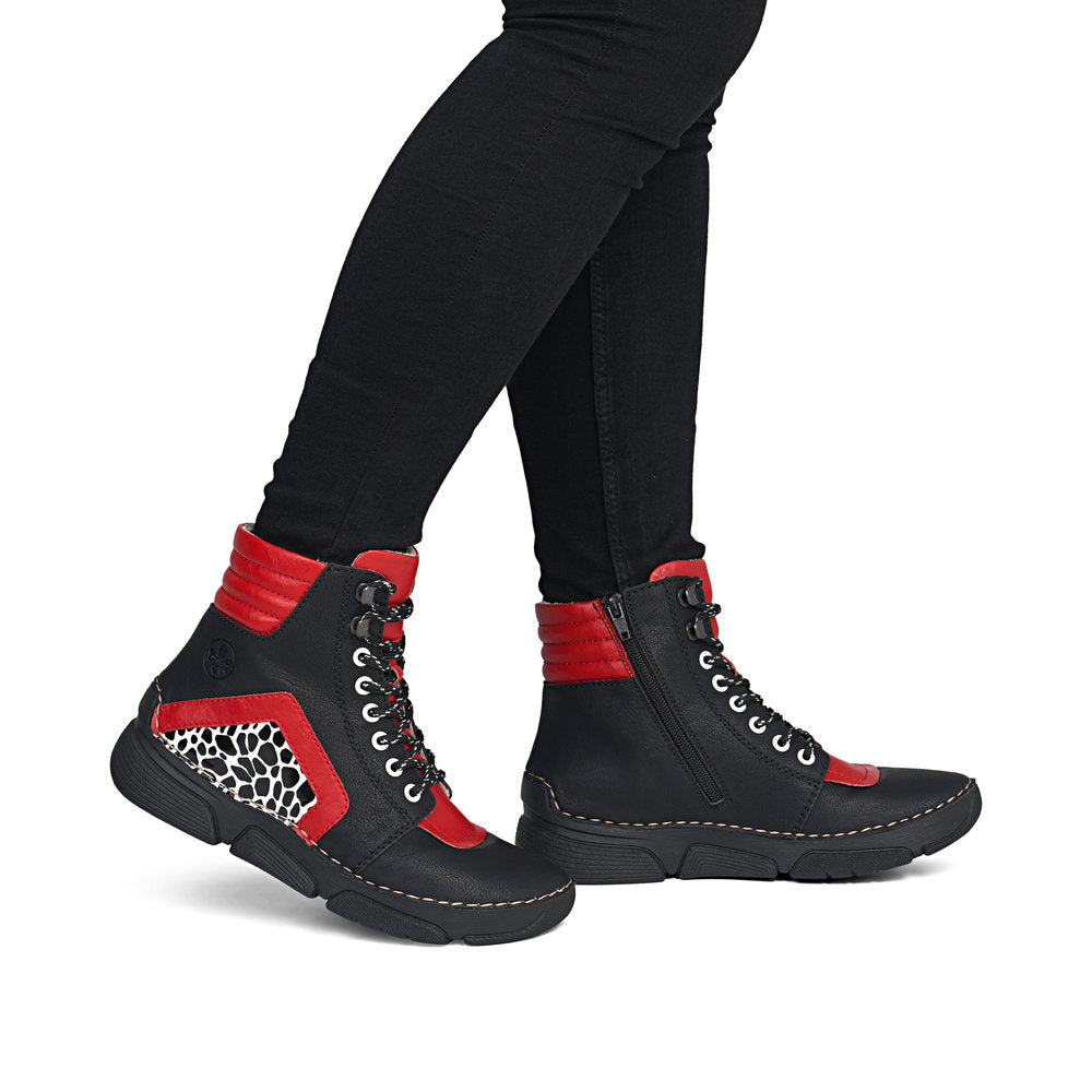 Rieker 45904-00 Black & Flamme Red Mix Boots