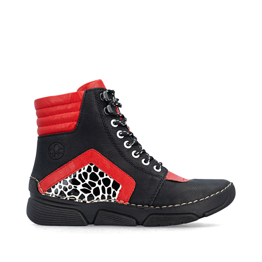 Rieker 45904-00 Black & Flamme Red Mix Boots