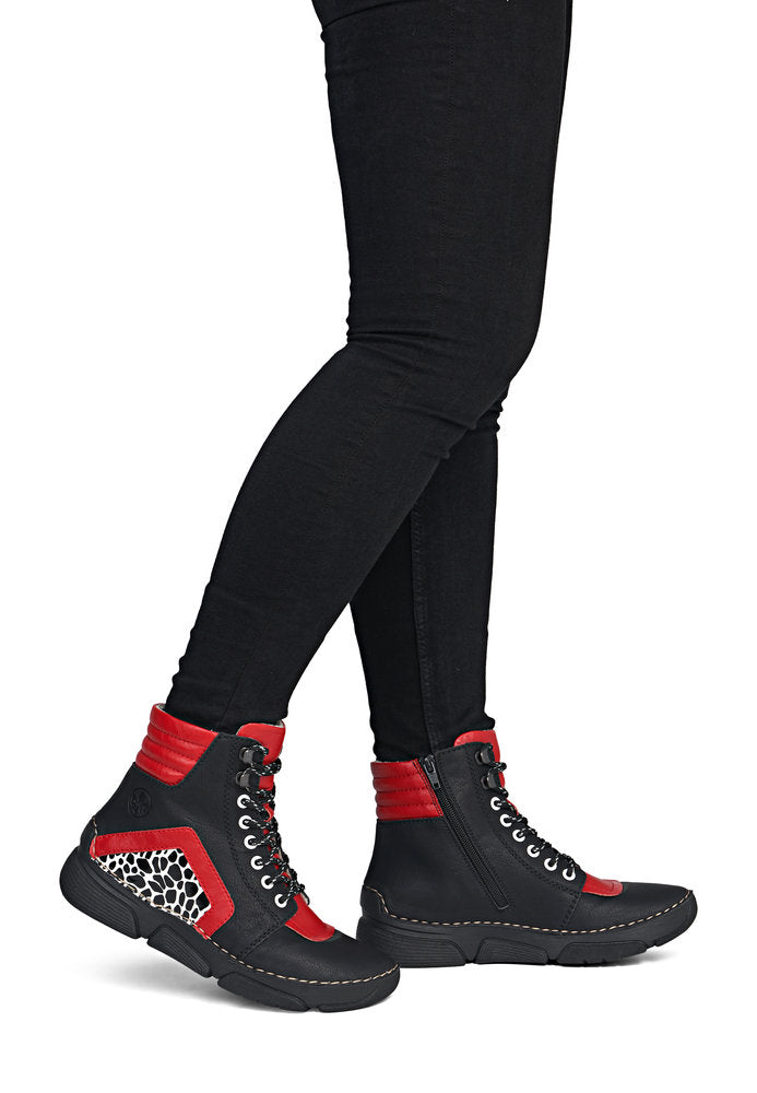 Rieker 45904-00 Black & Flamme Red Mix Boots