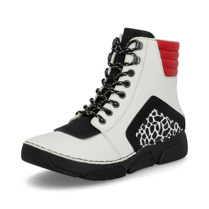 Rieker 45904-60 White, Black & Red Combi Ankle Boots