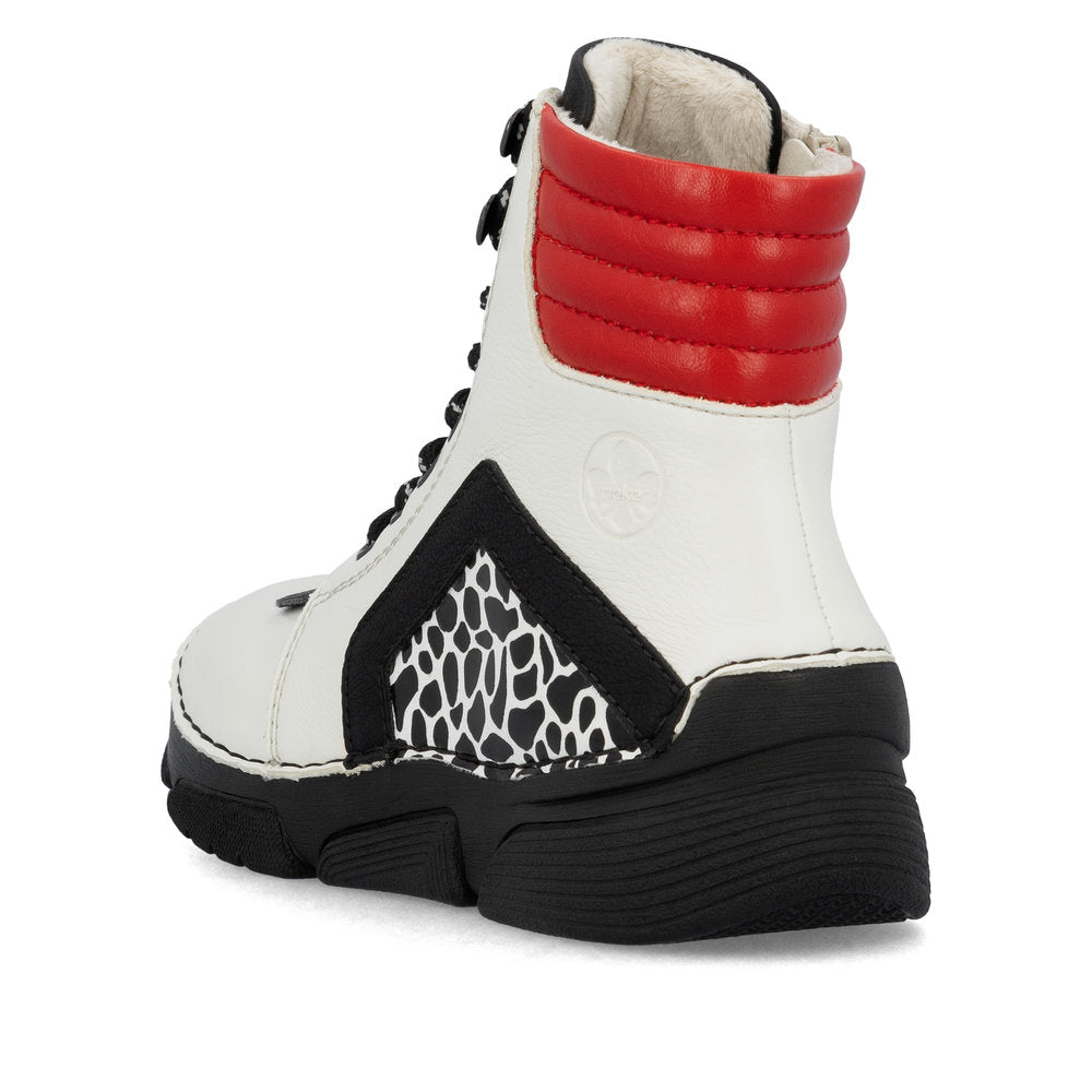 Rieker 45904-60 White, Black & Red Combi Ankle Boots