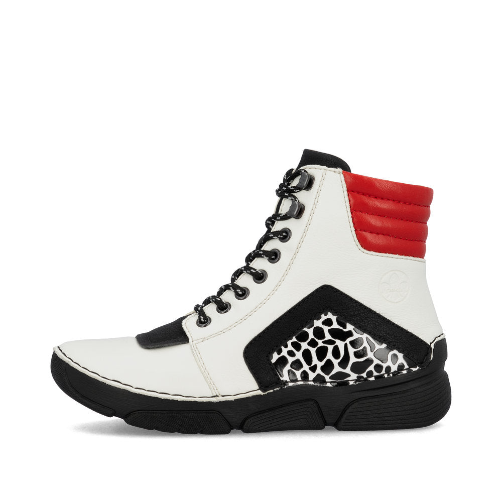 Rieker 45904-60 White, Black & Red Combi Ankle Boots