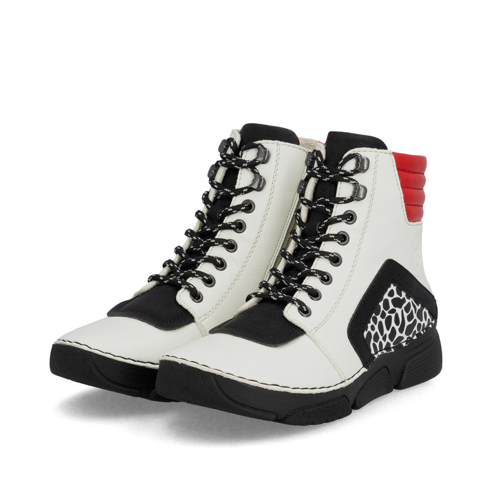 Rieker 45904-60 White, Black & Red Combi Ankle Boots