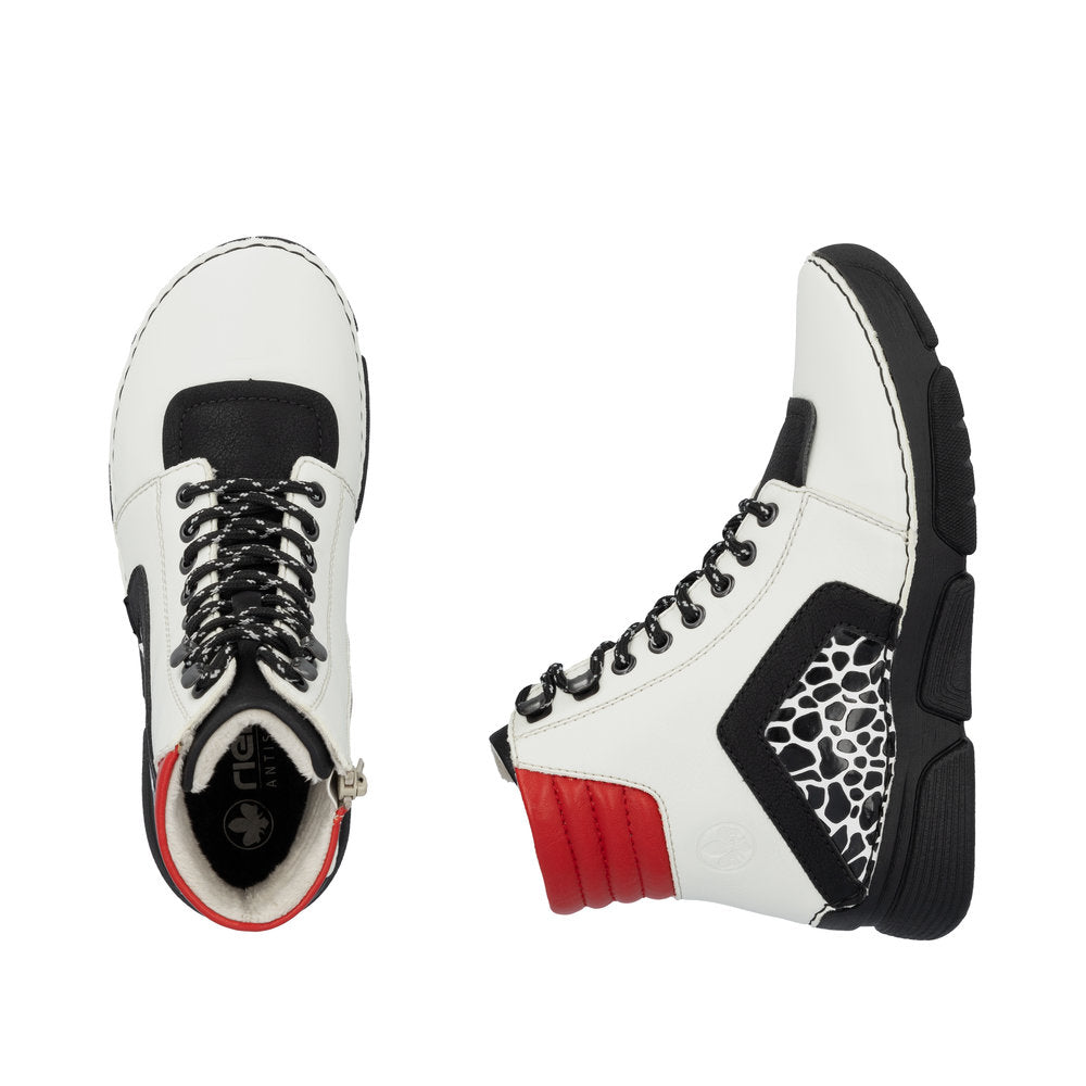 Rieker 45904-60 White, Black & Red Combi Ankle Boots