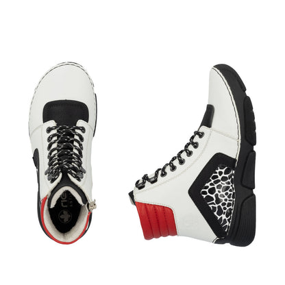 Rieker 45904-60 White, Black & Red Combi Ankle Boots