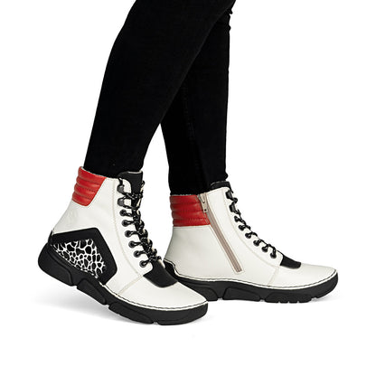 Rieker 45904-60 White, Black & Red Combi Ankle Boots