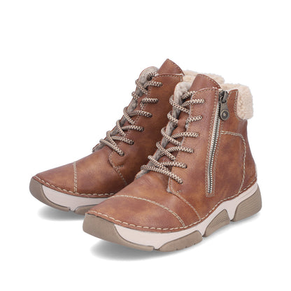 Rieker 45931-24 Brown Lace & Zip Ankle Boots