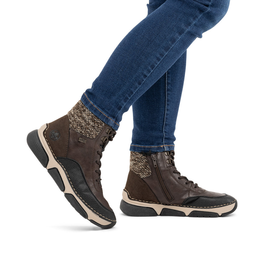 Rieker TEX 45956-25 Brown Black,& Beige Combi Boots