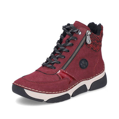 Rieker 45960-35 Burgundy Red & Black Lace Boots
