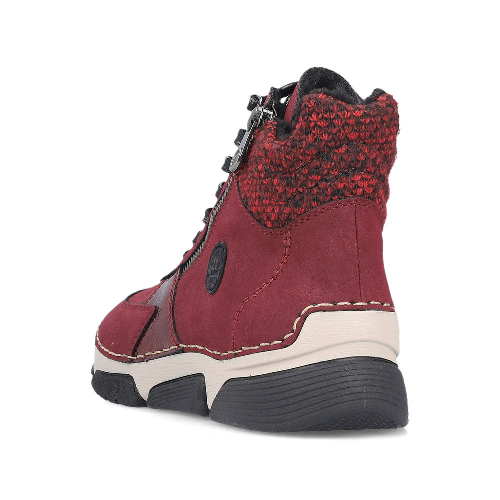 Rieker 45960-35 Burgundy Red & Black Lace Boots