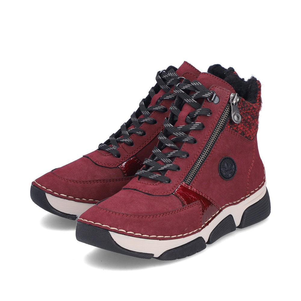 Rieker 45960-35 Burgundy Red & Black Lace Boots