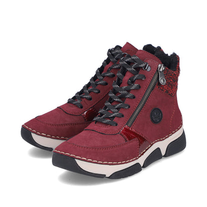 Rieker 45960-35 Burgundy Red & Black Lace Boots