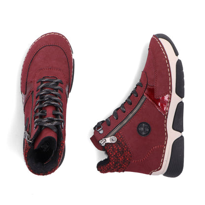 Rieker 45960-35 Burgundy Red & Black Lace Boots