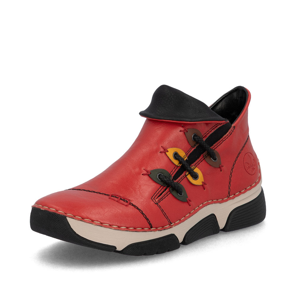 Rieker 45983-33 Red Ankle Boots with Black Trim