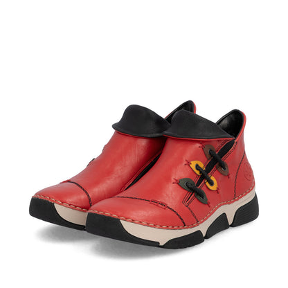 Rieker 45983-33 Red Ankle Boots with Black Trim