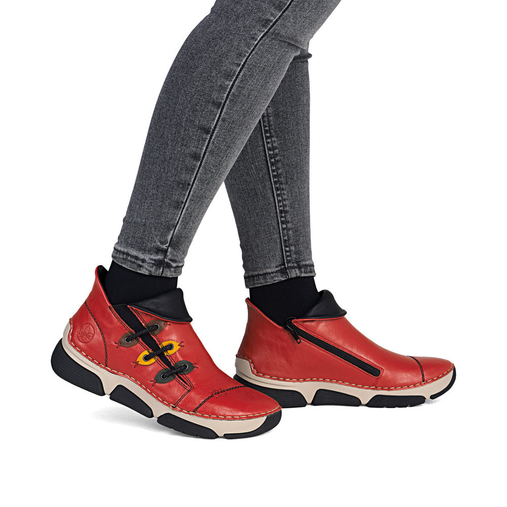 Rieker 45983-33 Red Ankle Boots with Black Trim