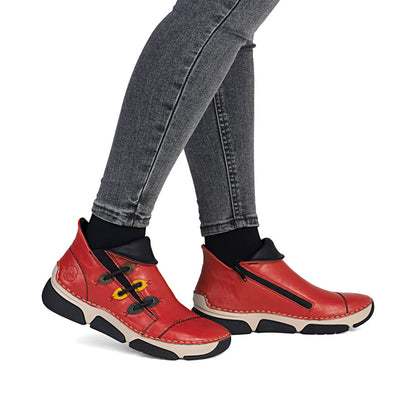Rieker 45983-33 Red Ankle Boots with Black Trim