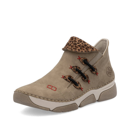 Rieker 45983-64 Beige Ankle Boots with Leopard Trim