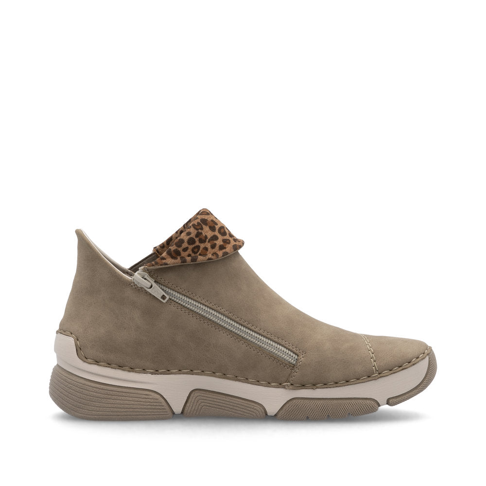Rieker 45983-64 Beige Ankle Boots with Leopard Trim