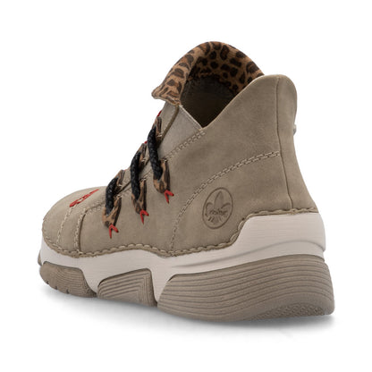 Rieker 45983-64 Beige Ankle Boots with Leopard Trim