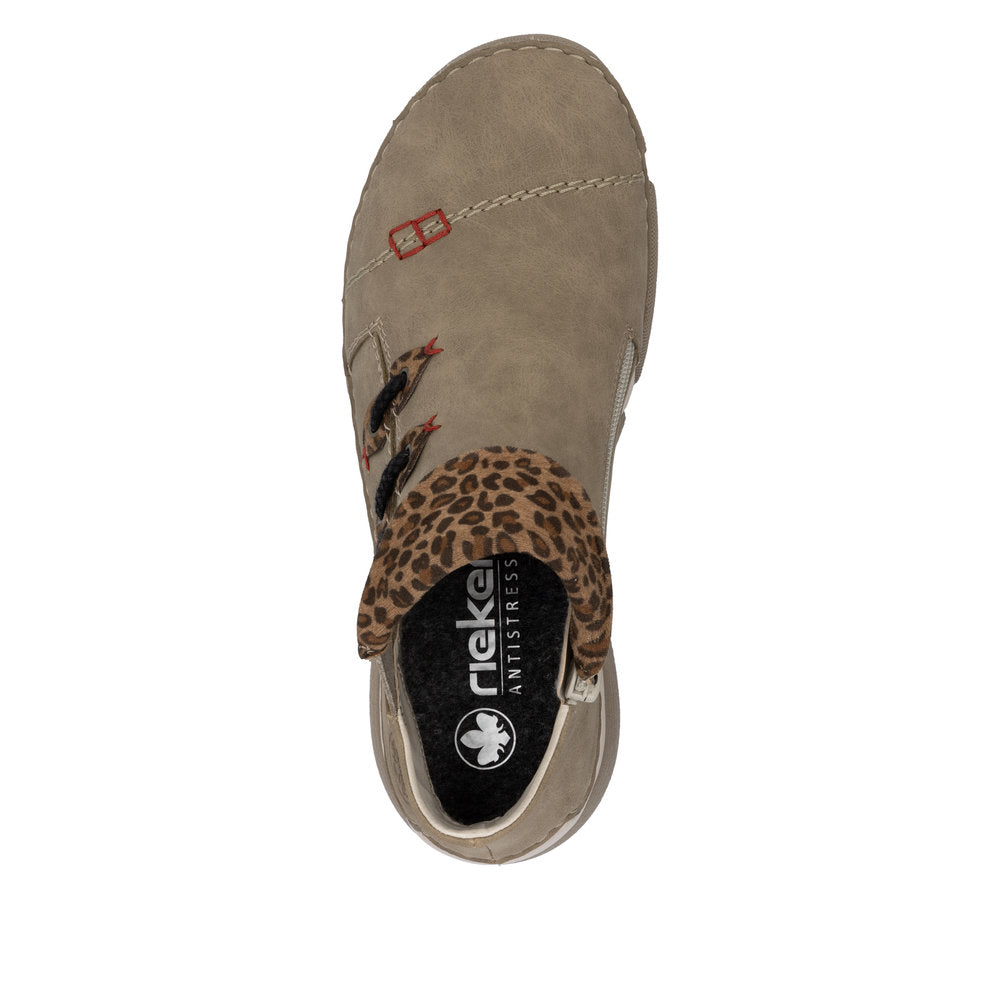 Rieker 45983-64 Beige Ankle Boots with Leopard Trim