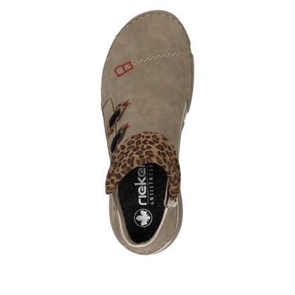 Rieker 45983-64 Beige Ankle Boots with Leopard Trim