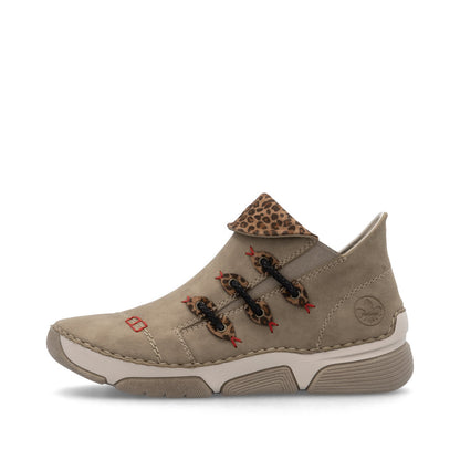 Rieker 45983-64 Beige Ankle Boots with Leopard Trim