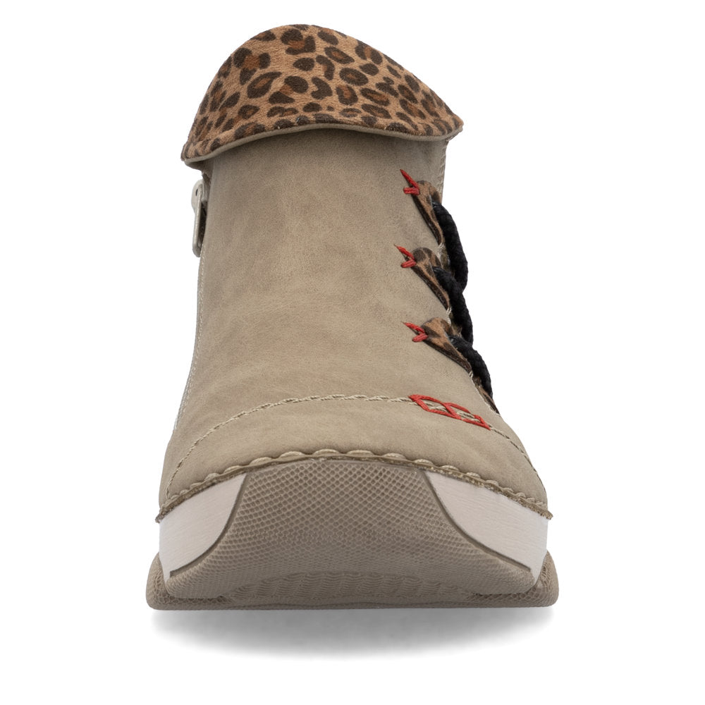 Rieker 45983-64 Beige Ankle Boots with Leopard Trim