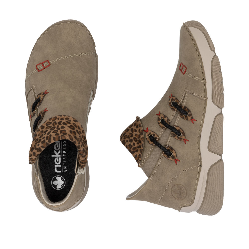 Rieker 45983-64 Beige Ankle Boots with Leopard Trim
