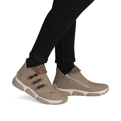 Rieker 45983-64 Beige Ankle Boots with Leopard Trim