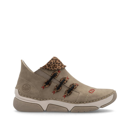Rieker 45983-64 Beige Ankle Boots with Leopard Trim