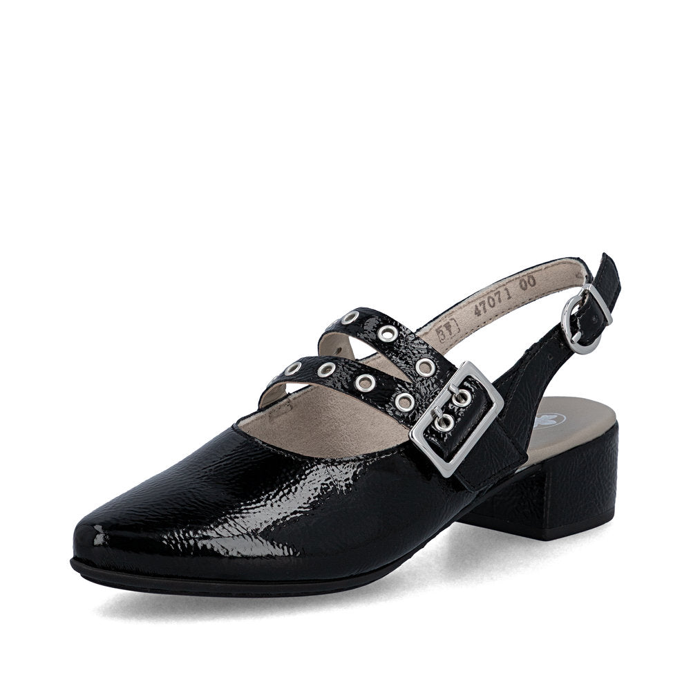 Rieker 47071-00 Black F 1/2 Fit Slingback Low Heels