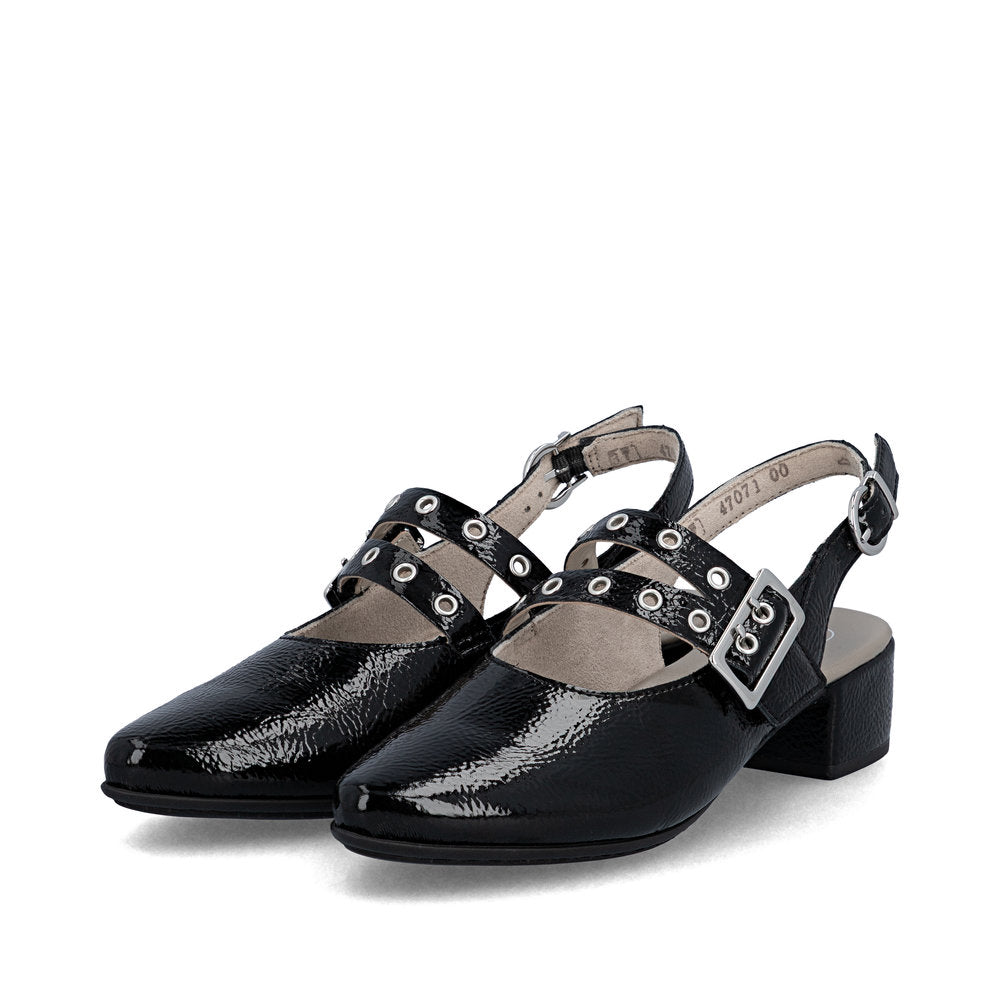 Rieker 47071-00 Black F 1/2 Fit Slingback Low Heels
