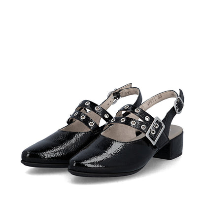Rieker 47071-00 Black F 1/2 Fit Slingback Low Heels