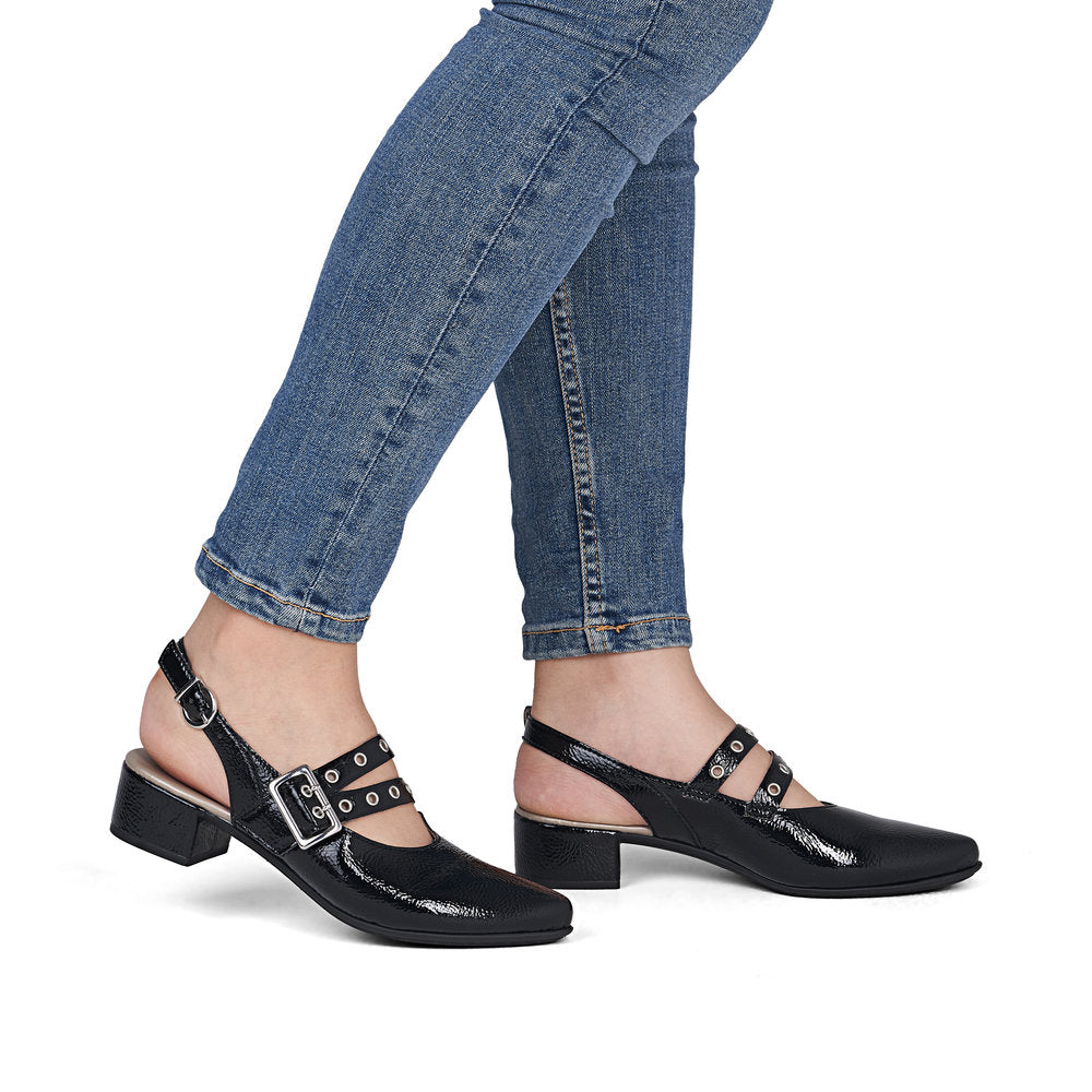 Rieker 47071-00 Black F 1/2 Fit Slingback Low Heels