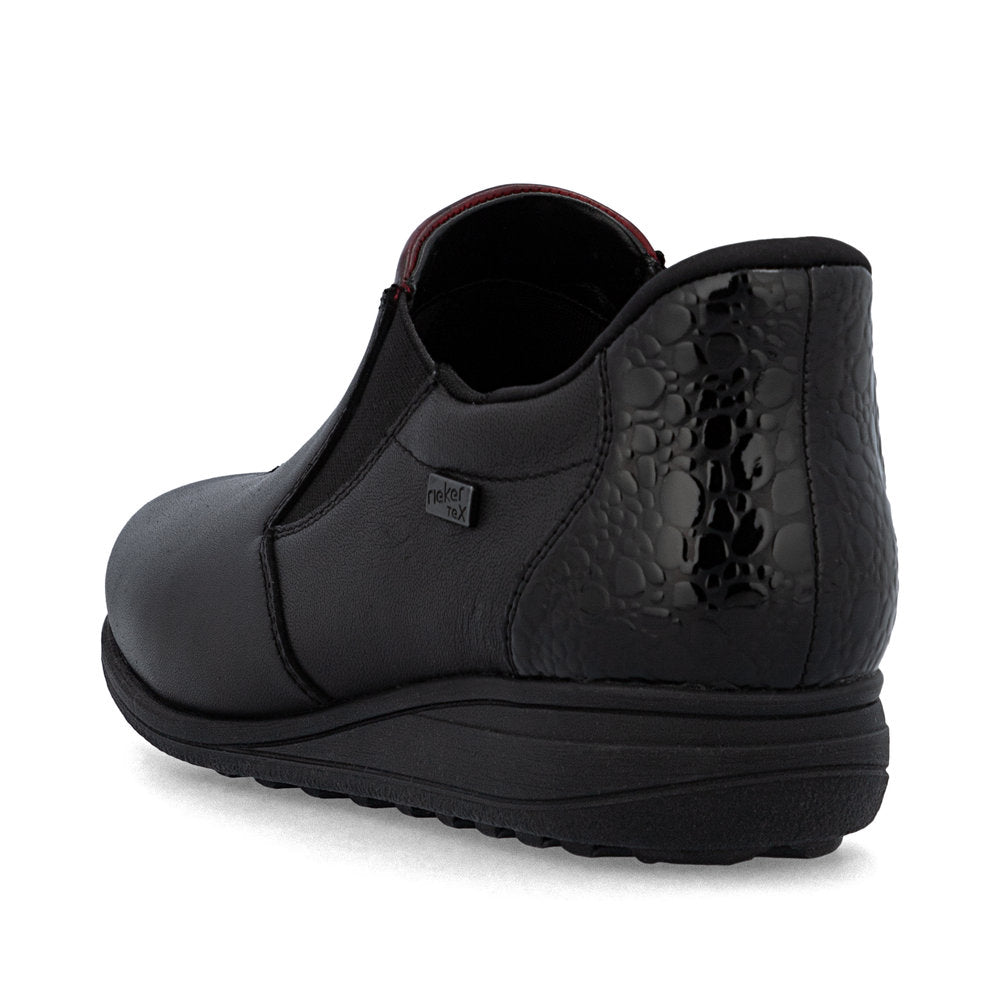 Rieker TEX 47253-00 H Fit Black & Burgundy Slip On Shoes