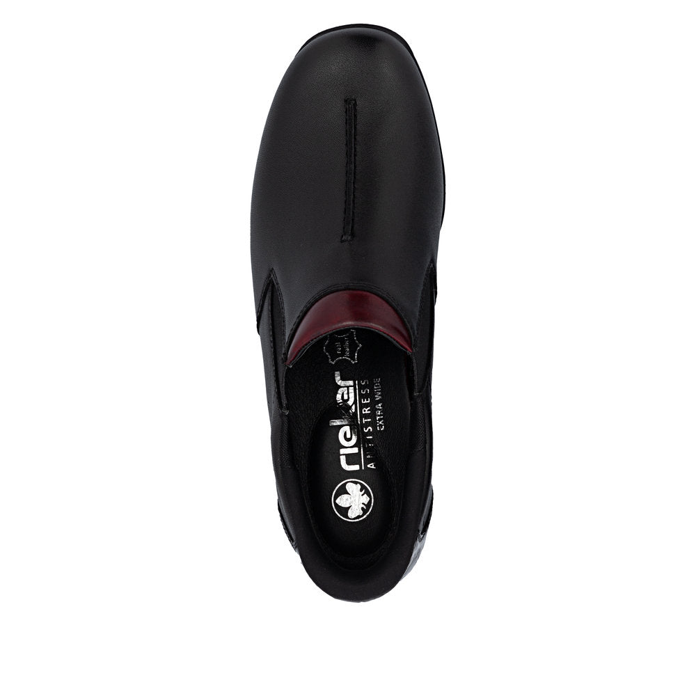 Rieker TEX 47253-00 H Fit Black & Burgundy Slip On Shoes