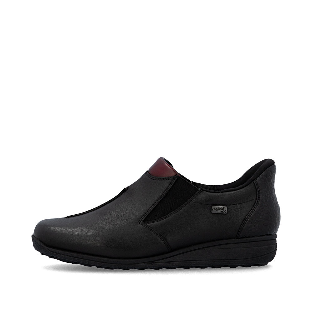 Rieker TEX 47253-00 H Fit Black & Burgundy Slip On Shoes