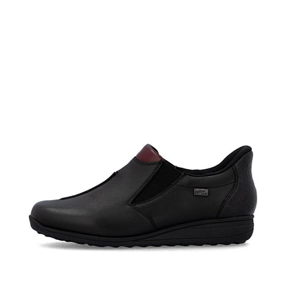 Rieker TEX 47253-00 H Fit Black & Burgundy Slip On Shoes