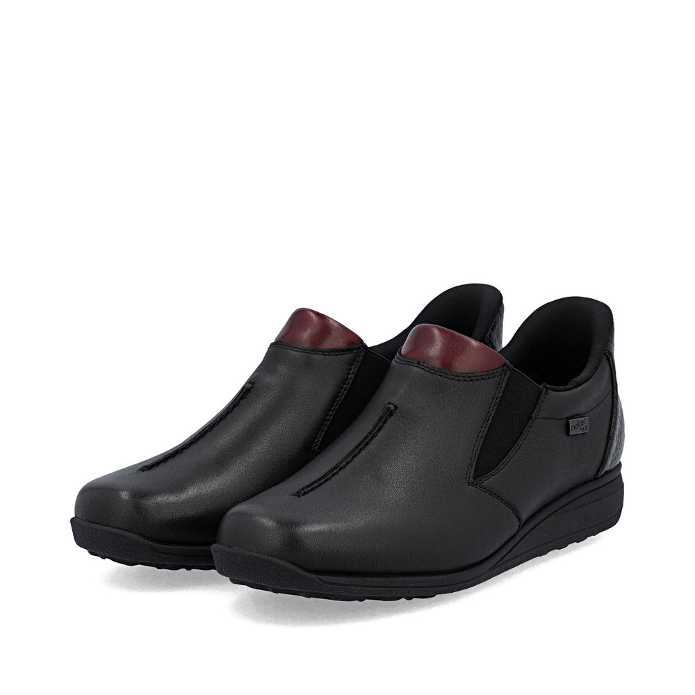 Rieker TEX 47253-00 H Fit Black & Burgundy Slip On Shoes