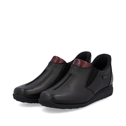Rieker TEX 47253-00 H Fit Black & Burgundy Slip On Shoes