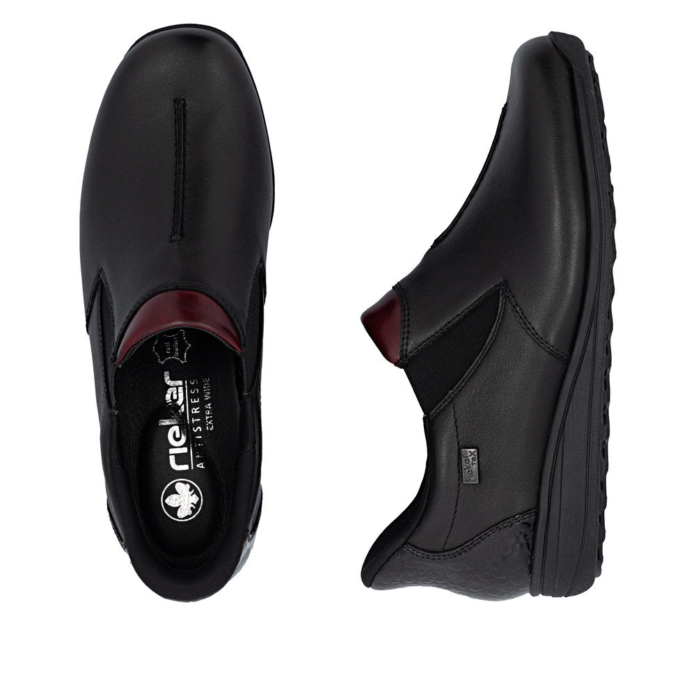 Rieker TEX 47253-00 H Fit Black & Burgundy Slip On Shoes
