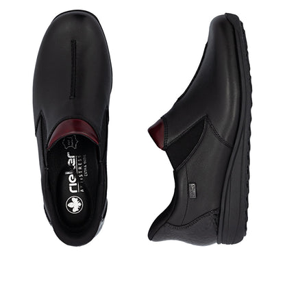 Rieker TEX 47253-00 H Fit Black & Burgundy Slip On Shoes