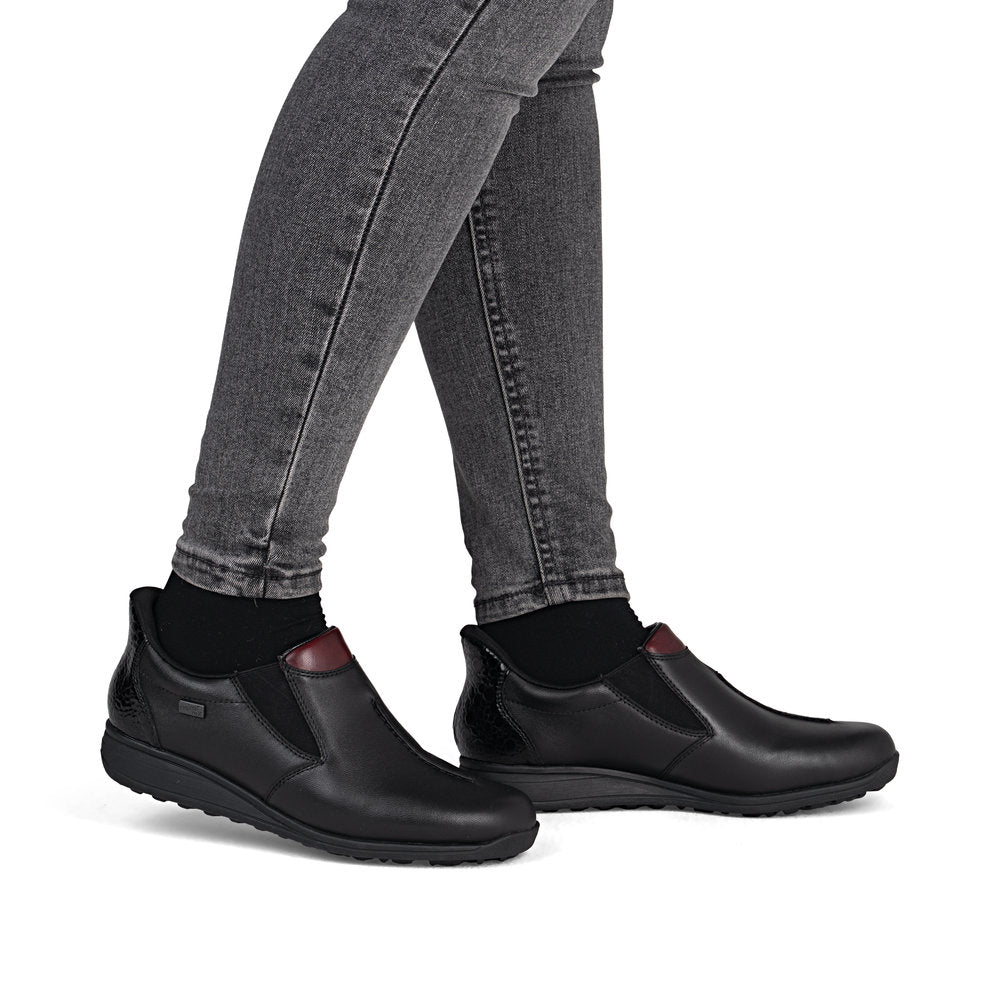 Rieker TEX 47253-00 H Fit Black & Burgundy Slip On Shoes