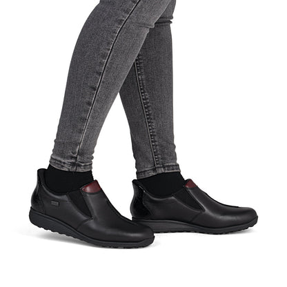 Rieker TEX 47253-00 H Fit Black & Burgundy Slip On Shoes