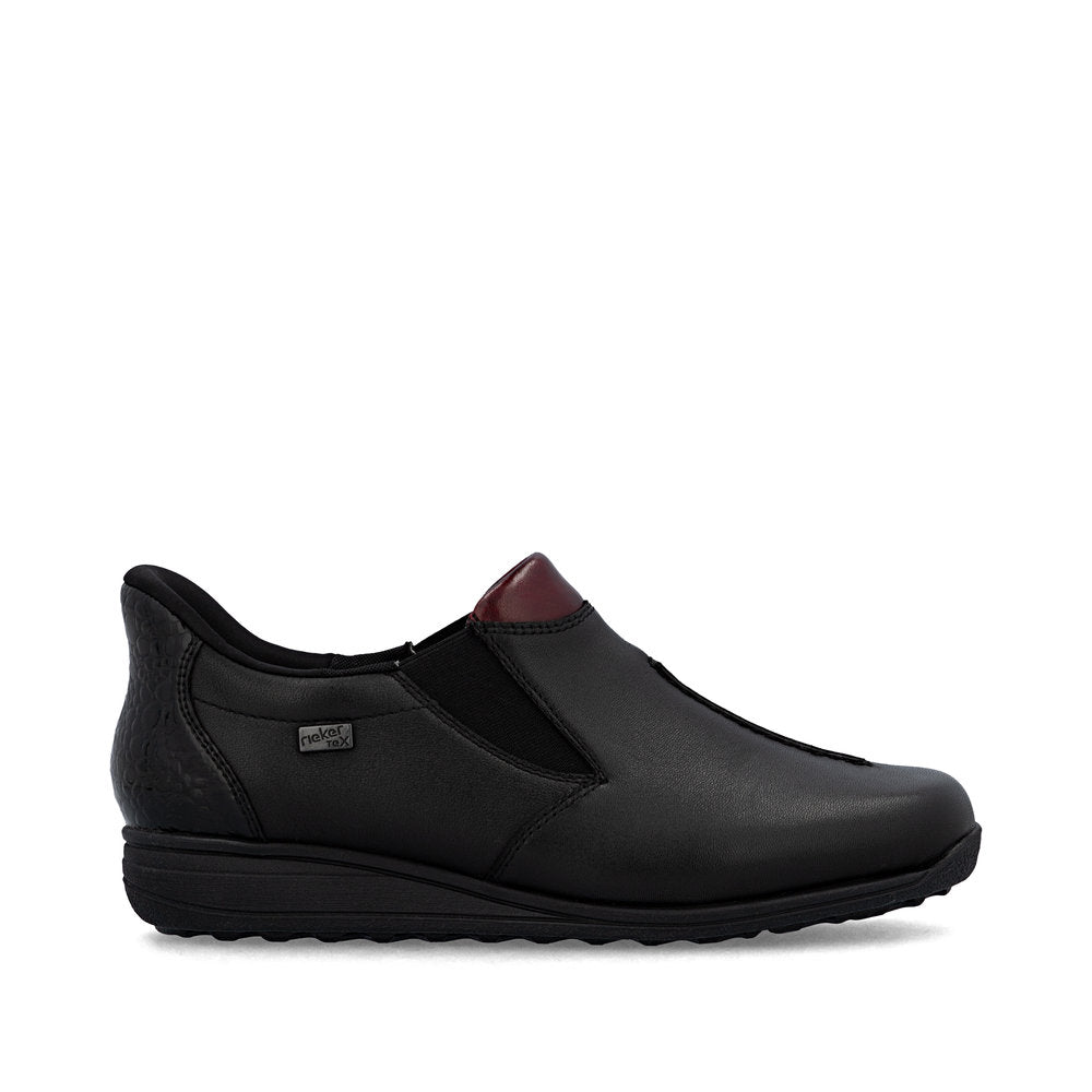 Rieker TEX 47253-00 H Fit Black & Burgundy Slip On Shoes