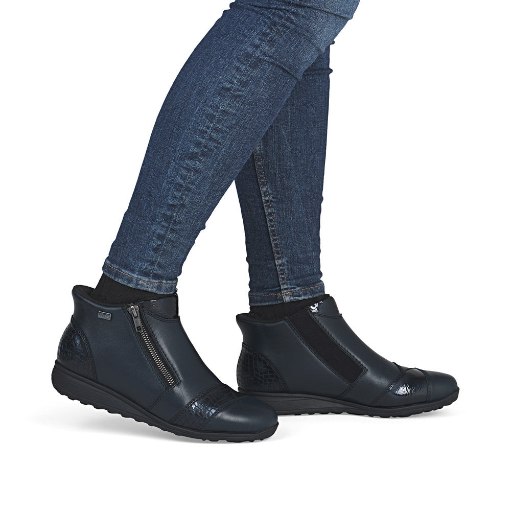 Rieker TEX 47254-14 Navy H Fit Ankle Boots with Zip