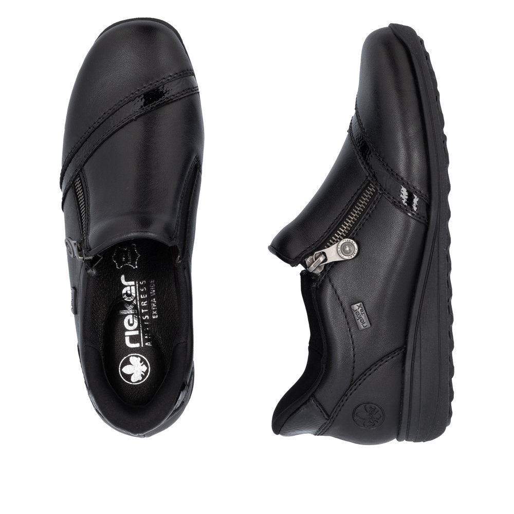 Rieker TEX 47264-00 H Fit Black Shoes with Side Zip
