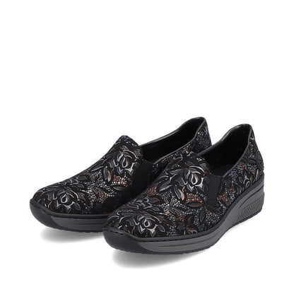 Rieker 48752-90 Black Combi Metallic Slip On Shoes
