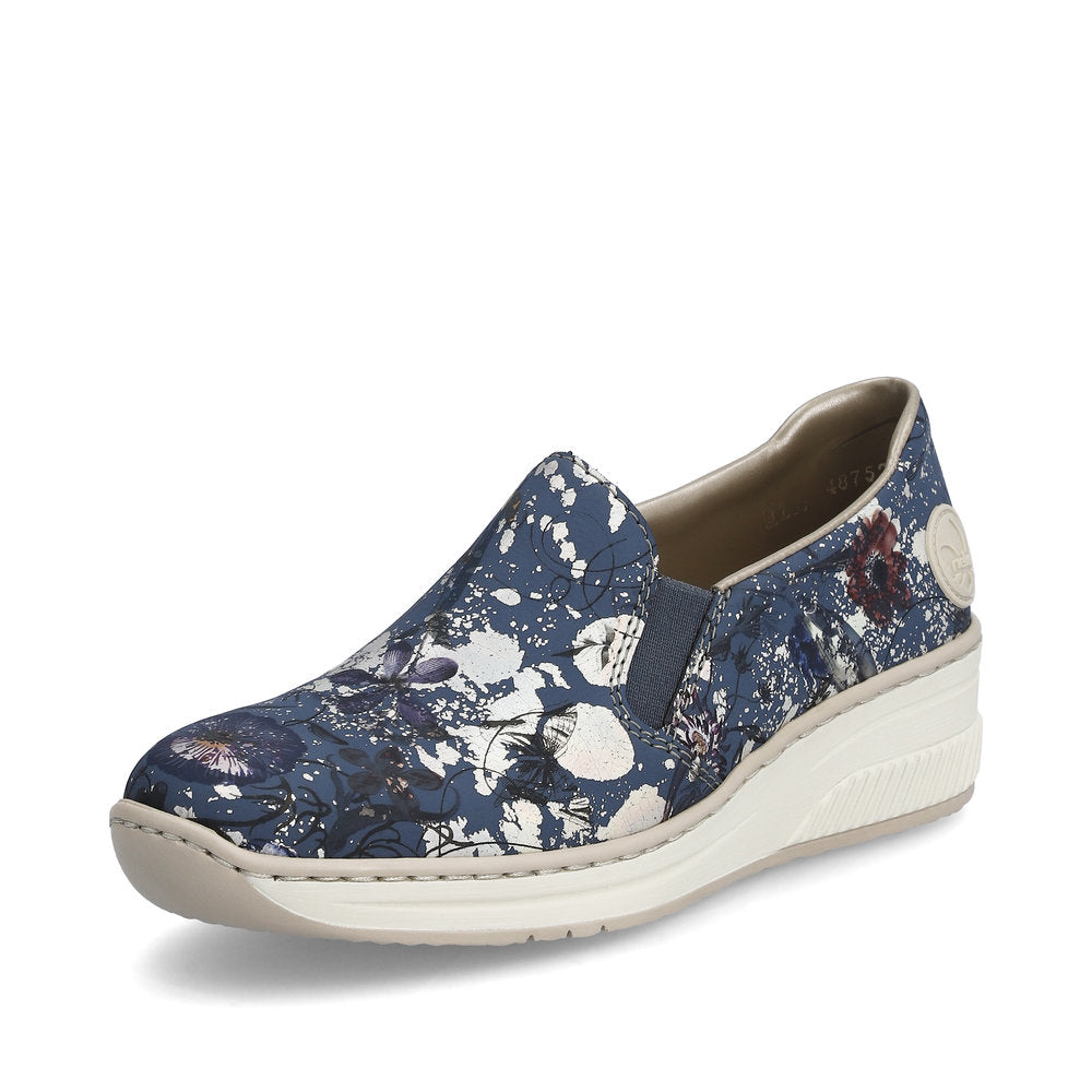 Rieker 48752-91 Blue Floral Multi Combi Slip On Shoes